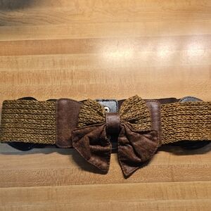 Brown Woven Belt with Bow Accent